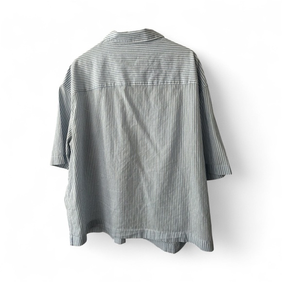 ZARA RELAXED FIT BLUE & WHITE PINSTRIPE SHORT SLEEVED SHIRT PATCH POCKETS LARGE - Picture 4 of 6